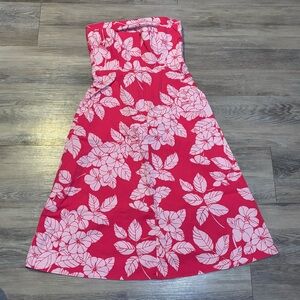 Vintage 90’s Express tropical Hawaiian print cotton stretch strapless Dress 4